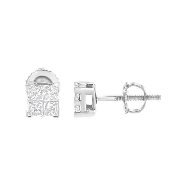 10K White Gold 1/2 cttw Princess-cut Diamond 4 Stone Composite Quad Stud Earring (H-I Color, I1-I2 Clarity)