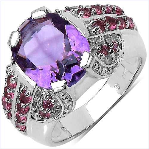 5.37 Carat Genuine Amethyst & Rhodolite .925 Sterling Silver Ring