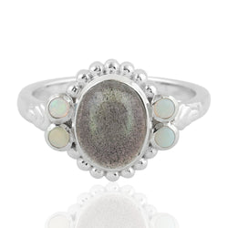 Labradorite Cocktail Ring 925 Sterling Silver Precious Opals Jewelry