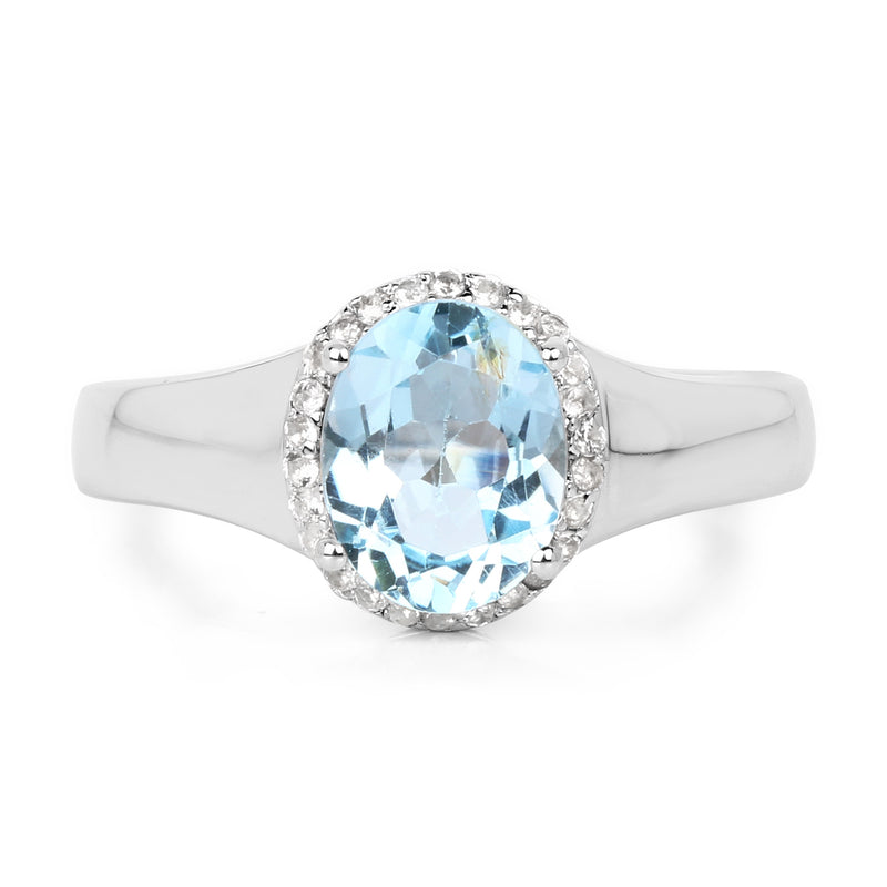 2.63 Carat Genuine  Blue Topaz and White Topaz .925 Sterling Silver Ring