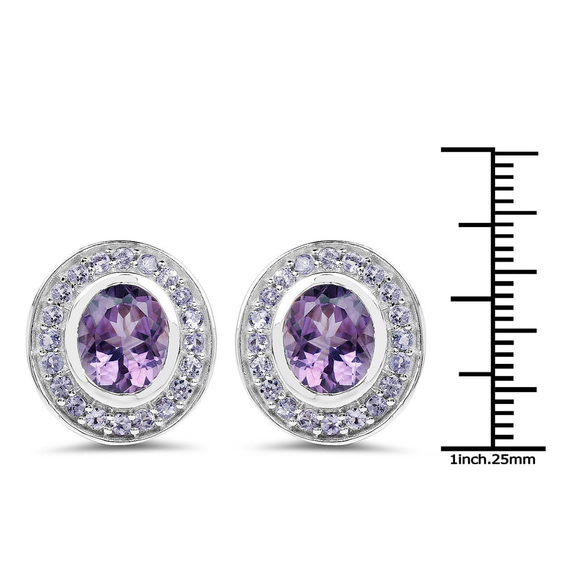 5.50 Carat Genuine Amethyst and Tanzanite .925 Sterling Silver Earrings