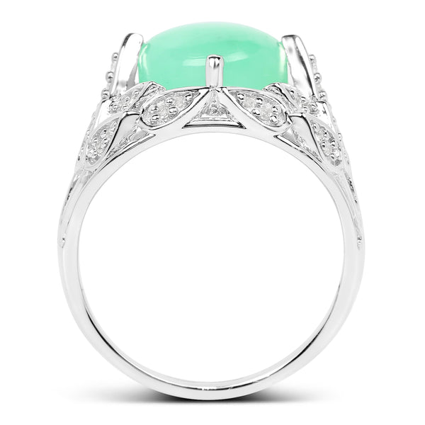4.22 Carat Genuine Crysopharse And White Topaz .925 Sterling Silver Ring