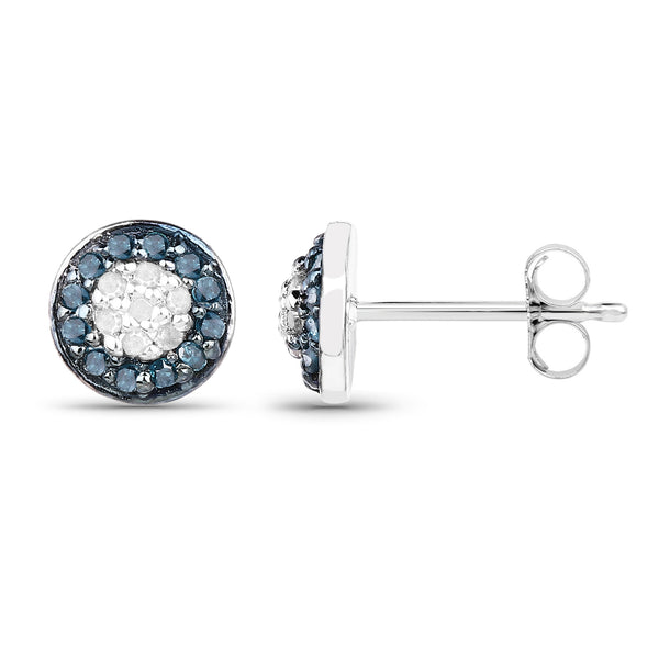 0.20 Carat Genuine Blue Diamond and White Diamond .925 Sterling Silver Earrings