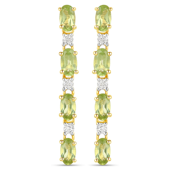 18K Yellow Gold Plated 2.08 Carat Genuine Peridot and White Topaz .925 Sterling Silver Earrings