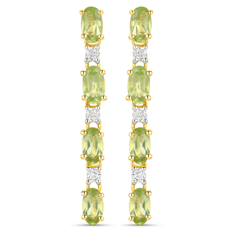 18K Yellow Gold Plated 2.08 Carat Genuine Peridot and White Topaz .925 Sterling Silver Earrings