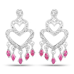 0.98 Carat Genuine Ruby and White Diamond .925 Sterling Silver Earrings