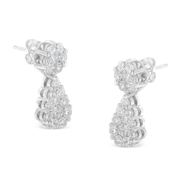 18K White Gold 3ct. TDW Round-cut Diamond Earrings (H-II1-I2)