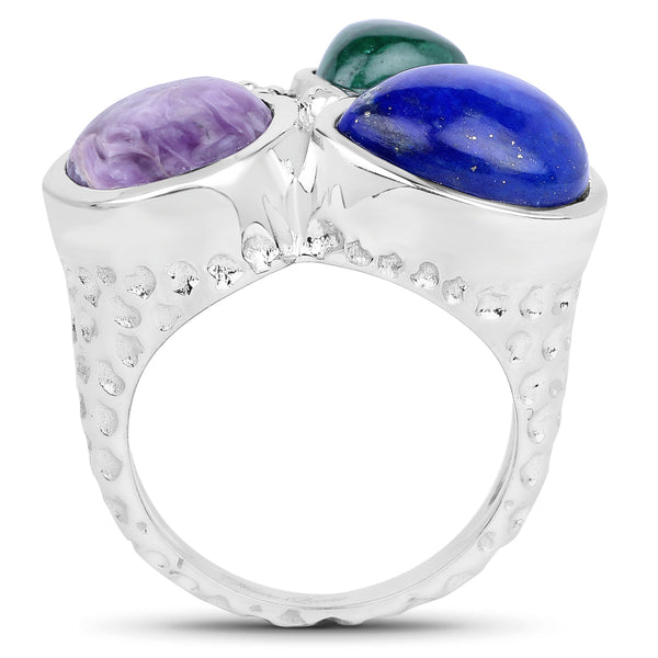 11.23 Carat Genuine Malachite, Charolite And Lapis .925 Sterling Silver Ring