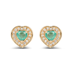 0.60 Carat Genuine Zambian Emerald and White Diamond 14K Yellow Gold Earrings