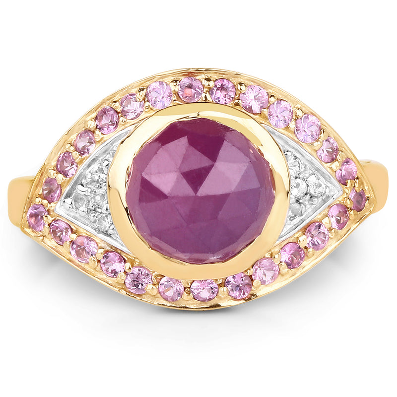 14K Yellow Gold Plated 3.02 Carat Genuine Pink Sapphire and White Topaz .925 Sterling Silver Ring