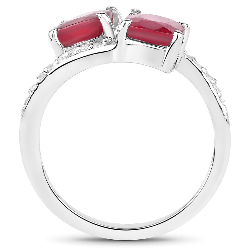 2.38 Carat Glass Filled Ruby and White Topaz .925 Sterling Silver Ring