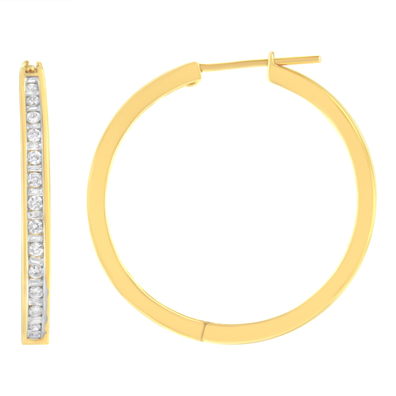 10K Yellow Gold 1/2 cttw Channel Set Hoop Earrings (H-I Clarity, SI2-I1 Color)