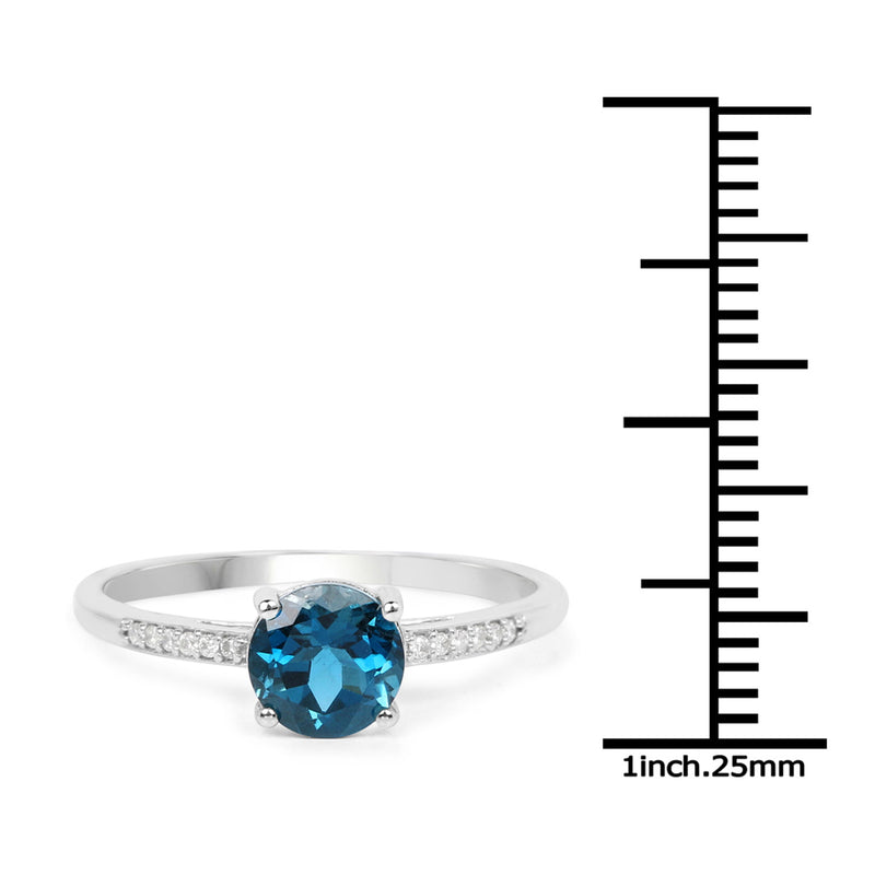 1.05 Carat Genuine London Blue Topaz and White Diamond 14K White Gold Ring