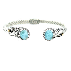 Larimar Bangle Bracelet Sterling Silver 18KT Gold