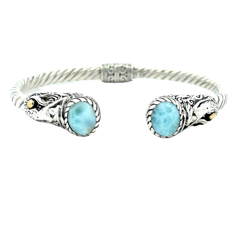 Larimar Bangle Bracelet Sterling Silver 18KT Gold