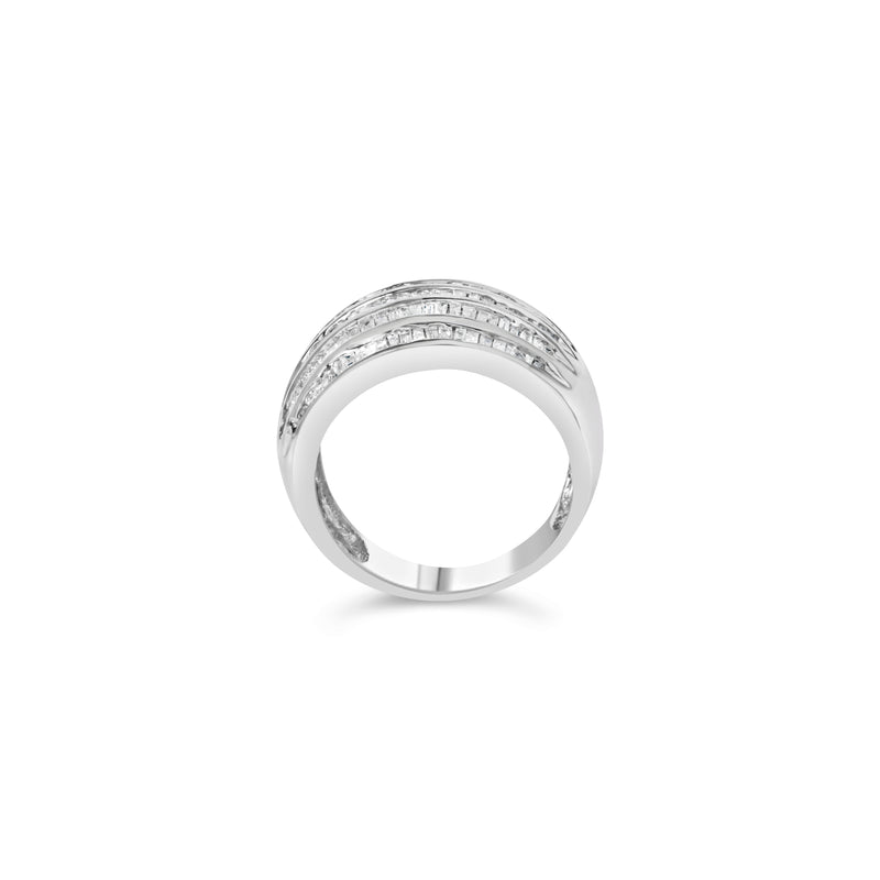 .925 Sterling Silver 1.0 Cttw Baguette-Cut Diamond 6-Row Channel Set Domed Tapered Cocktail Fashion Ring (H-I Color, I2-I3 Clarity) - Size 6-1/2