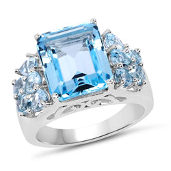 6.50 Carat Genuine Blue Topaz .925 Sterling Silver Ring