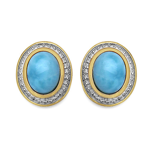 14K Yellow Gold Plated 4.96 Carat Genuine Larimar .925 Sterling Silver Earrings