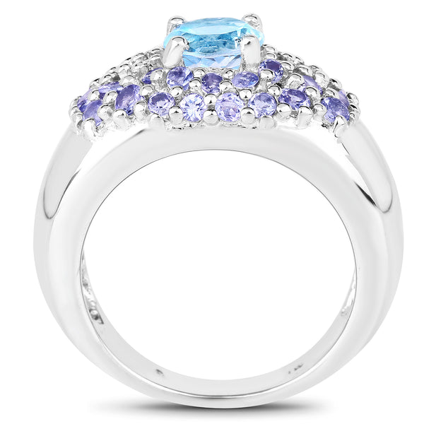 2.78 Carat Genuine Blue Topaz and Tanzanite .925 Sterling Silver Ring