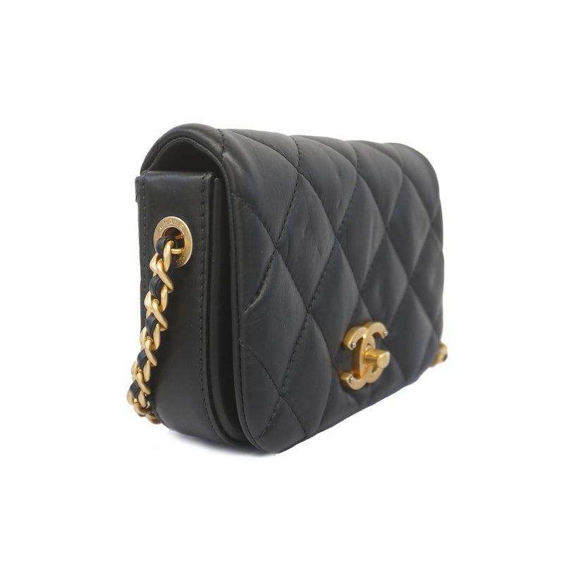 Auth Chanel Matelasse Chain Shoulder Womens Leather Shoulder Bag Black