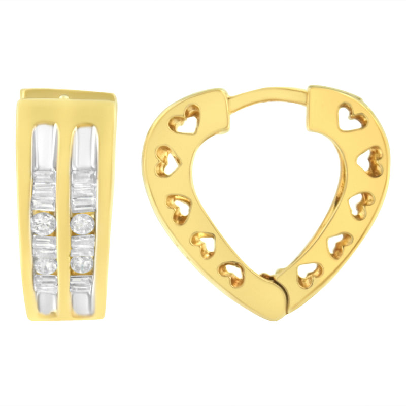 10K Yellow Gold 1/2 cttw Diamond Huggy Heart Hoop Earrings (I-J Clarity, I2-I3 Color)