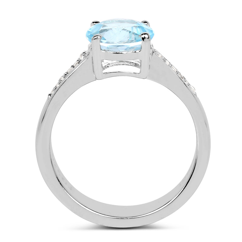 2.31 Carat Genuine Blue Topaz and White Topaz .925 Sterling Silver Ring