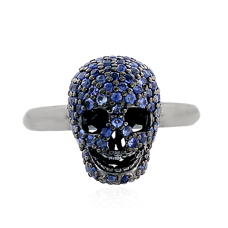0.99ct Blue Sapphire Skull Ring 925 Sterling Silver Jewelry
