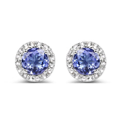 1.10 Carat Genuine Tanzanite and White Topaz .925 Sterling Silver Earrings