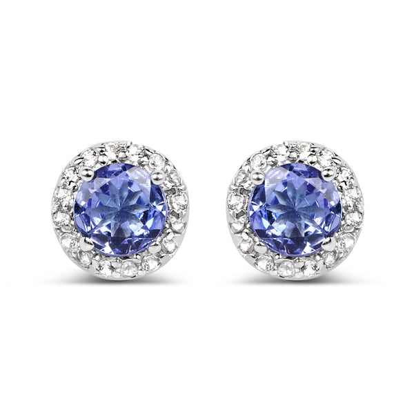 1.10 Carat Genuine Tanzanite and White Topaz .925 Sterling Silver Earrings