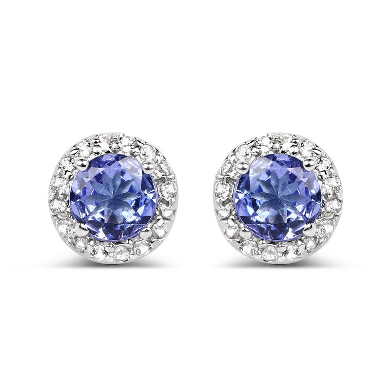 1.10 Carat Genuine Tanzanite and White Topaz .925 Sterling Silver Earrings