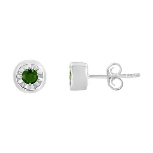 .925 Sterling Silver 1/5 Cttw Round Brilliant-Cut Green Diamond Miracle-Set Stud Earrings (Fancy Color-Enhanced, I1-I2 Clarity)