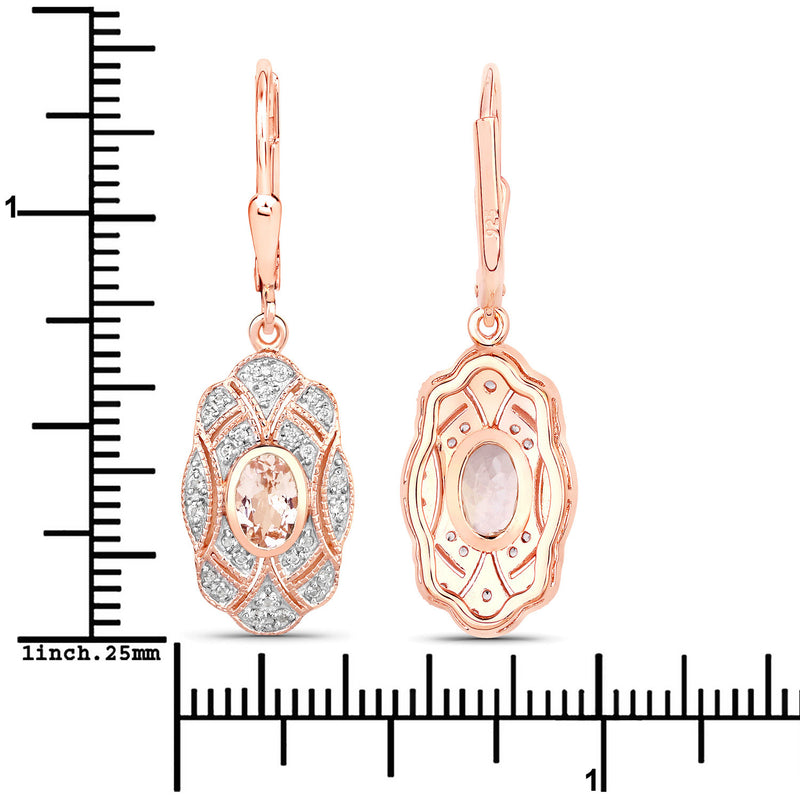 1.04 Carat Genuine Morganite and White Topaz .925 Sterling Silver Earrings