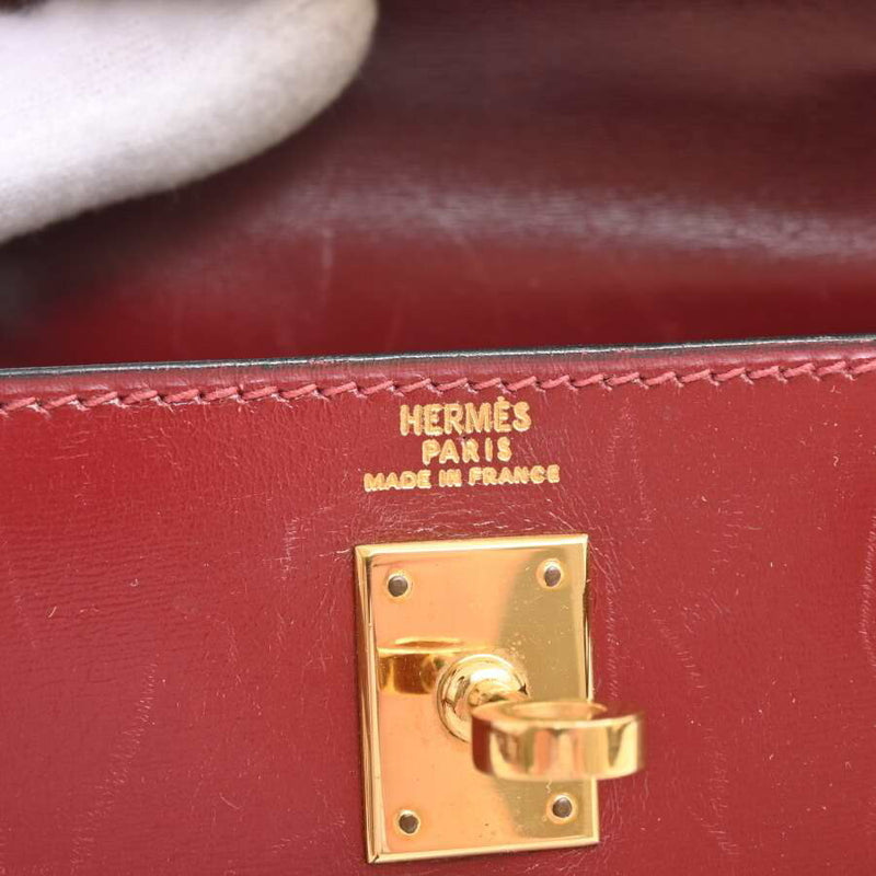 Hermes Kelly Womens Box Calf Leather Shoulder Bag Bordeaux
