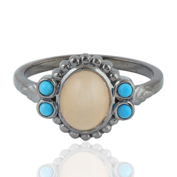 1.82 Natural Moonstone Cocktail Ring 925 Sterling Silver Turquoise Jewelry