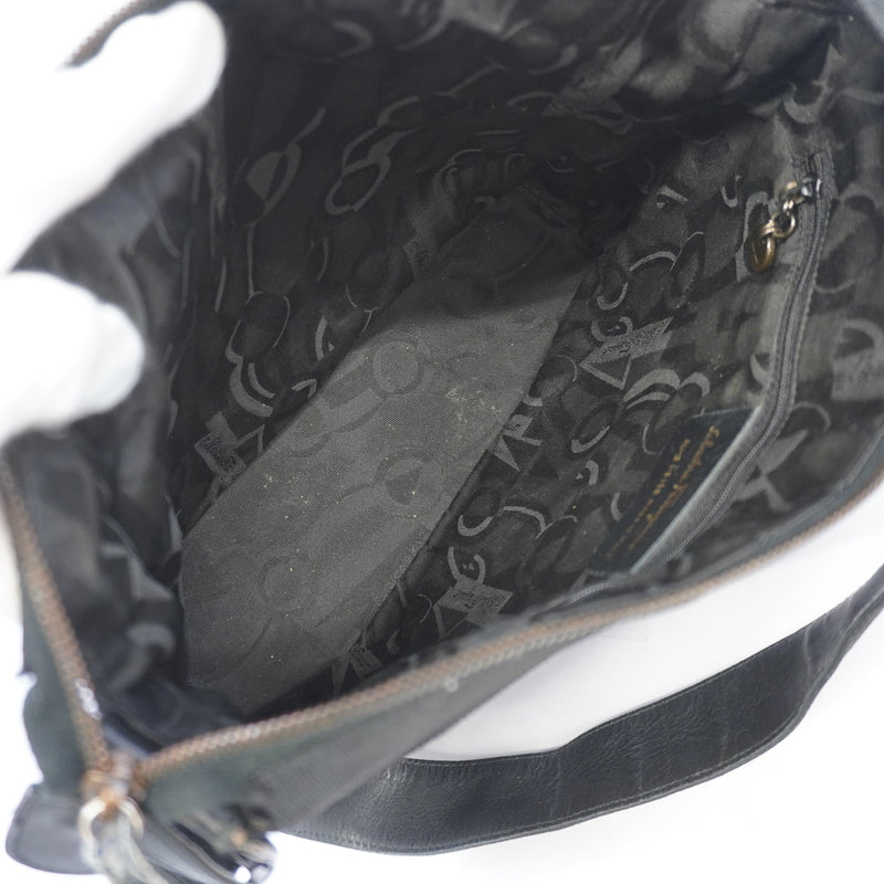 Auth Salvatore Ferragamo 2WAY Bag Womens Canvas Shoulder Bag Black