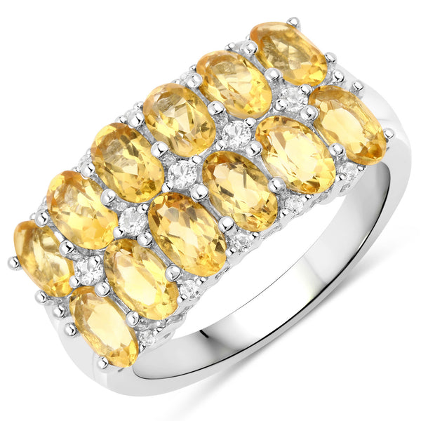 2.56 Carat Genuine Citrine and White Topaz .925 Sterling Silver Ring