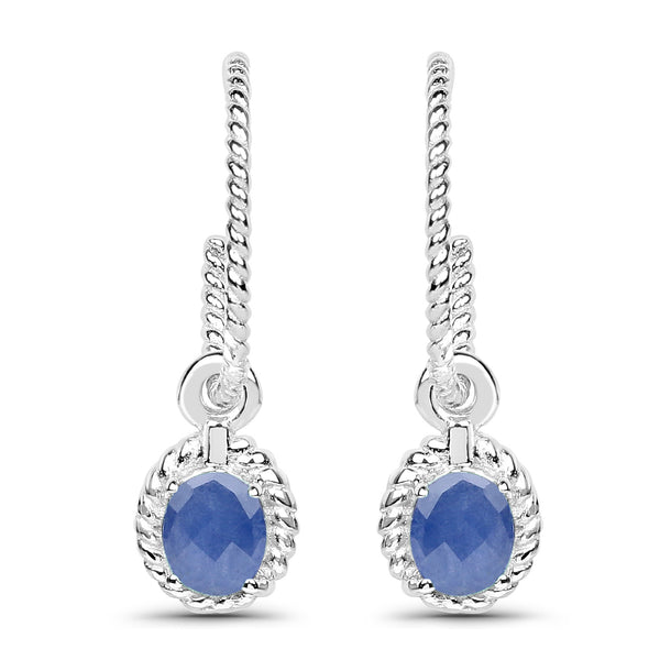 0.69 Carat Genuine Blue Sapphire .925 Sterling Silver Earrings