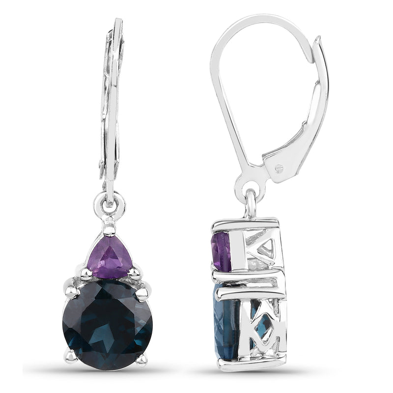 5.00 Carat Genuine London Blue Topaz & Amethyst .925 Sterling Silver Earrings