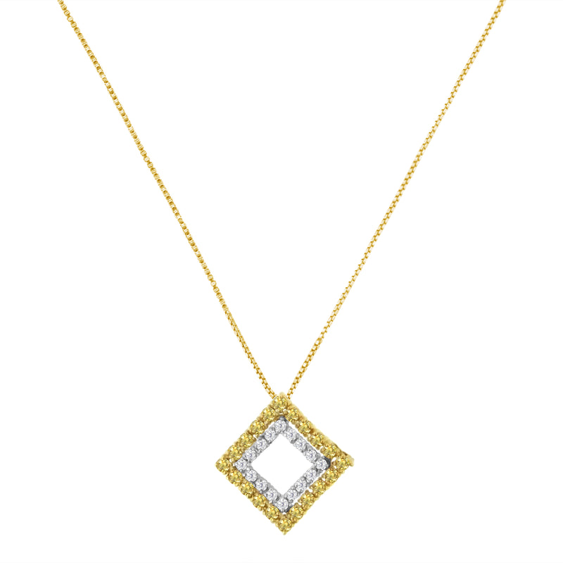 2 Micron 14K Yellow Gold Plated Sterling Silver Color Treated Diamond Square Pendant Necklace (1/2 cttw, Yellow Color, I2-I3 Clarity)