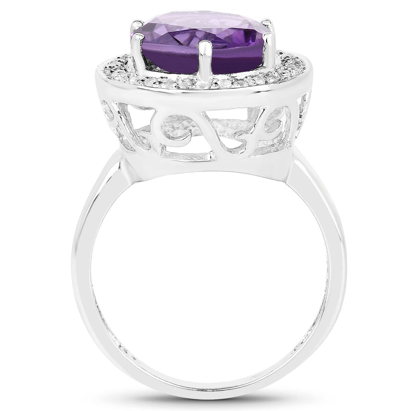 4.27 Carat Genuine Amethyst and White Topaz .925 Sterling Silver Ring