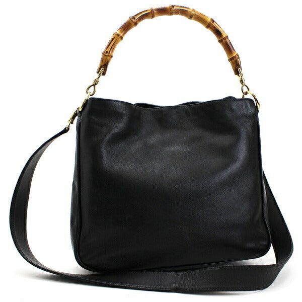 Gucci Bamboo 2WAY Handbag Shoulder Bag 001 2128 1688 Leather Black GUCCI Ladies