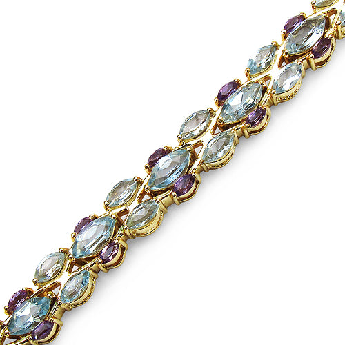 14K Yellow Gold Plated 16.32 Carat Genuine Blue Topaz & Amethyst .925 Sterling Silver Bracelet