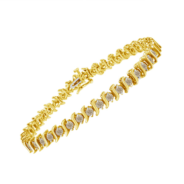 14K Yellow Gold Plated .925 Sterling Silver 4.00 cttw Prong-Set Round-Cut Diamond S-Curve Link Bracelet (K-L color, I2-I3 clarity) - 7.25"