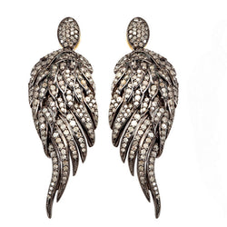 2.83ct Pave Diamond 18kt Gold Silver Angel Wing Design Dangle Earrings Jewelry