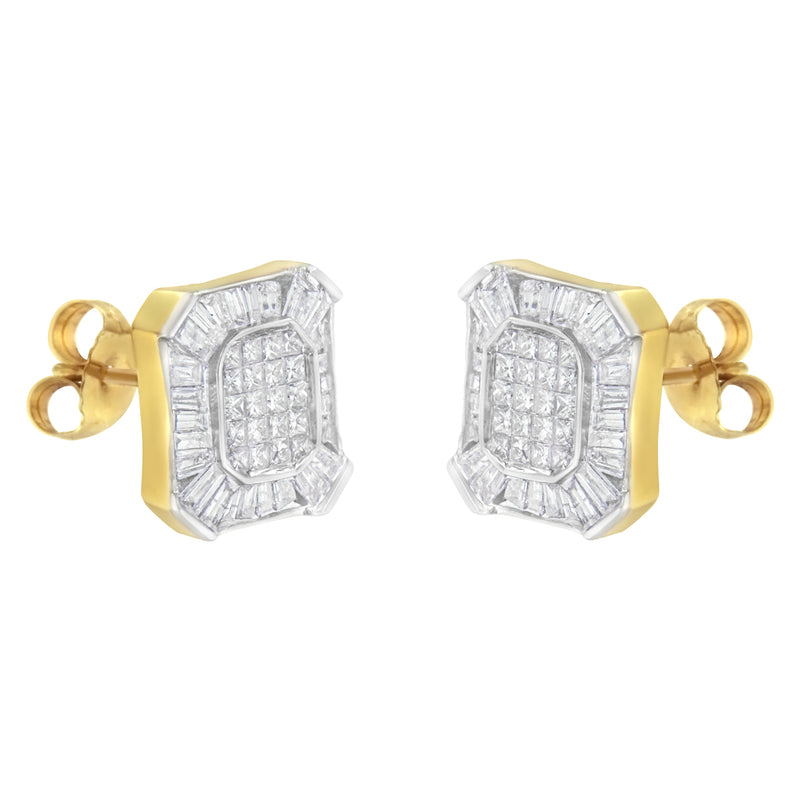 14K Yellow Gold 1ct TDW Composite Set- Diamond Art-Deco Stud Earrings (H-I I1-I2)