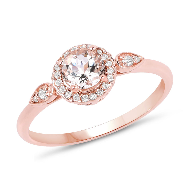 0.50 Carat Genuine Morganite and White Diamond 14K Rose Gold Ring