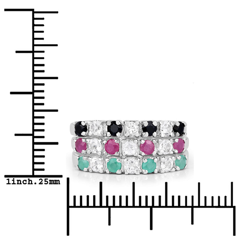 1.44 Carat Genuine Multi Stones .925 Sterling Silver Ring