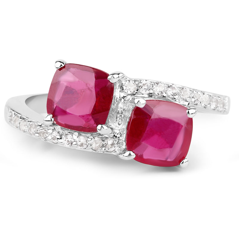 2.38 Carat Glass Filled Ruby and White Topaz .925 Sterling Silver Ring