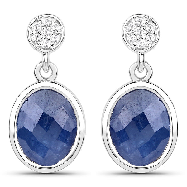 6.24 Carat Genuine Blue Sapphire and White Topaz .925 Sterling Silver Earrings