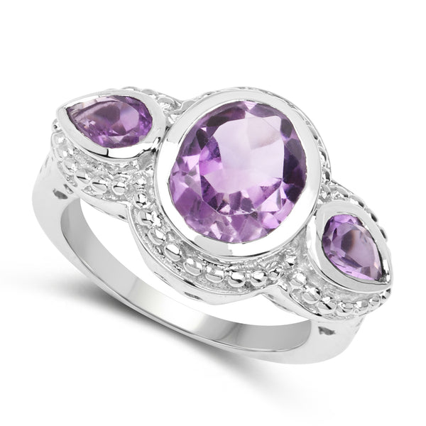 3.30 Carat Genuine Amethyst .925 Sterling Silver Ring